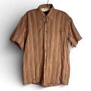Vintage Camel Clothes Striped Shirt L Crinkle Cotton Tobacco Promo Casualwear